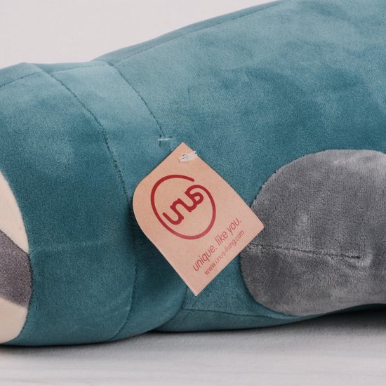 UNUS Luiaard knuffelkussen, 30 cm, grijs, reiskussen voor kinderen, zacht en pluizig