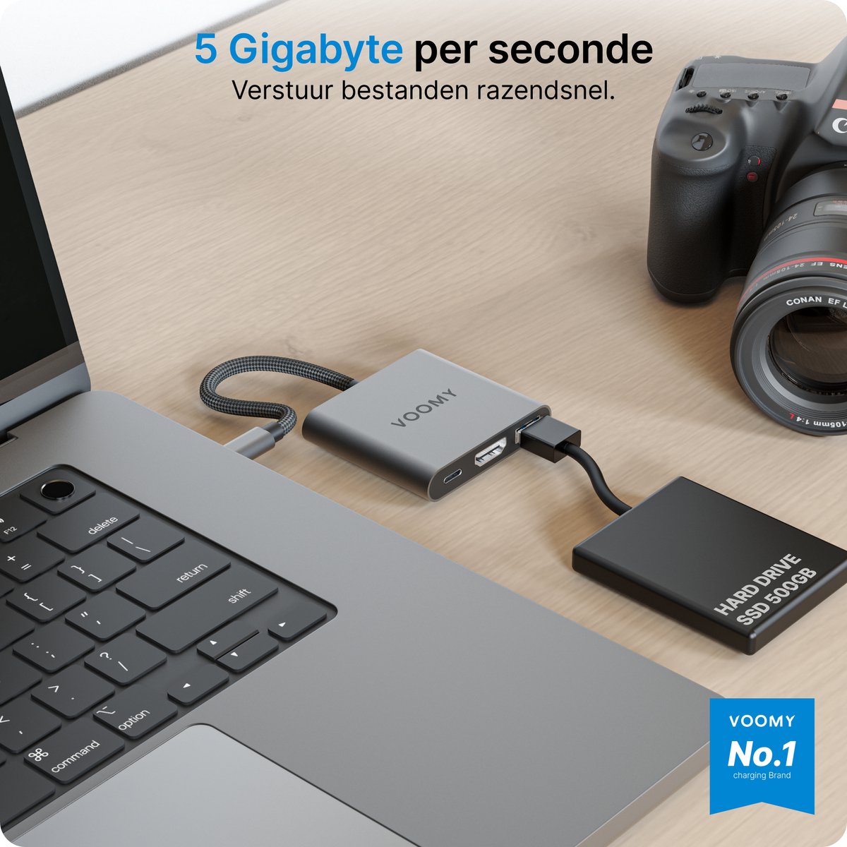 Voomy 3-in-1 USB-C Hub met HDMI 4K, USB 3.0 en USB-C PD 100W opladen - voor MacBook, Windows, tablet - Afbeelding 3