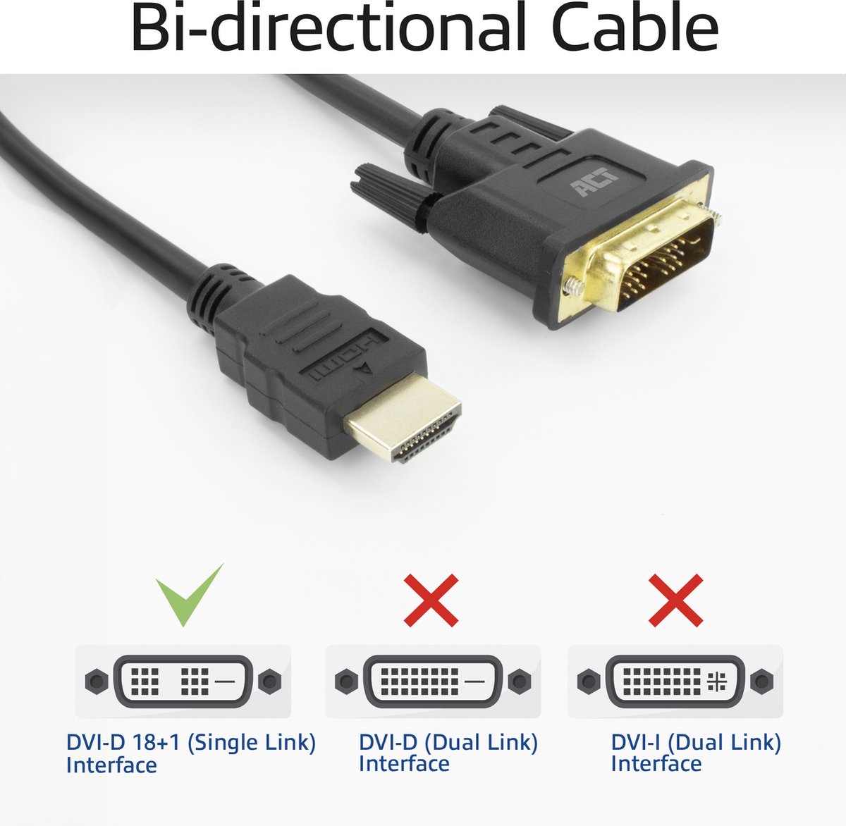 ACT HDMI-A male naar DVI-D male adapterkabel, 1 meter AK3734