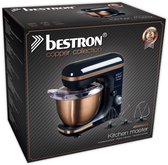 Bestron 4-in-1 Keukenmachine, 7 Snelheidsstanden, incl. Garde, Kneedhaak en Mengarm, met spatscherm & mengkom van 2,5 liter, 1000W, kleur: koper