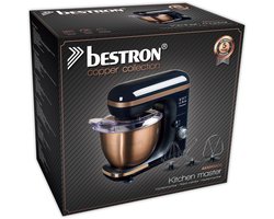 Bestron 4-in-1 Keukenmachine, 7 Snelheidsstanden, incl. Garde, Kneedhaak en Mengarm, met spatscherm & mengkom van 2,5 liter, 1000W, kleur: koper