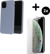 Mobiparts Silicone Cover hoesje geschikt voor Apple iPhone 11 Pro met 2 Screenprotectors van Gehard Glas - Grijs