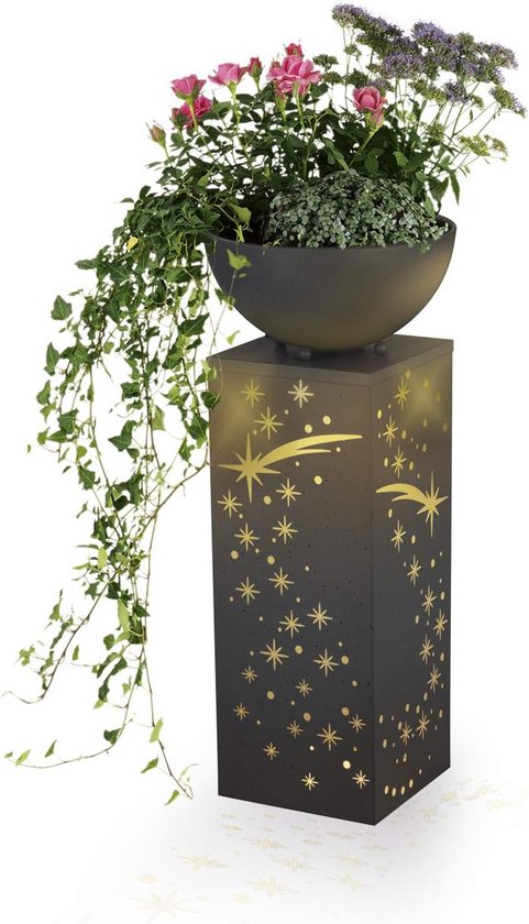 Colonne LED Déco Avec Pot De Fleurs Amovible - Éclairage Blanc Chaud Sur Piles - Minuteur 6/18h - 59cm