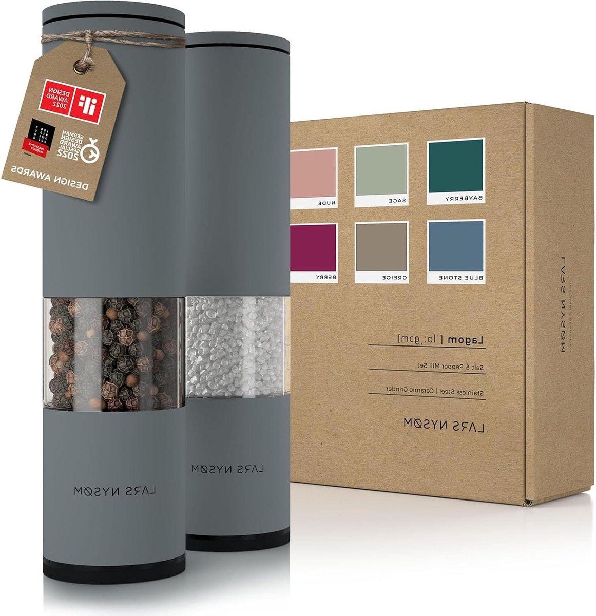 Handmatige zout- en pepermolen set van 2 verstelbare keramische molen grof naar fijn Designer kruidenmolen Cool Grey Zout en pepermolen