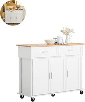 Bol.com LBB Keukeneiland - Verplaatsbaar - Keukenkast - Dressoir - Organizer - Kasten - Houten Werkblad - 3 Deure - 2 Laden - Wit aanbieding