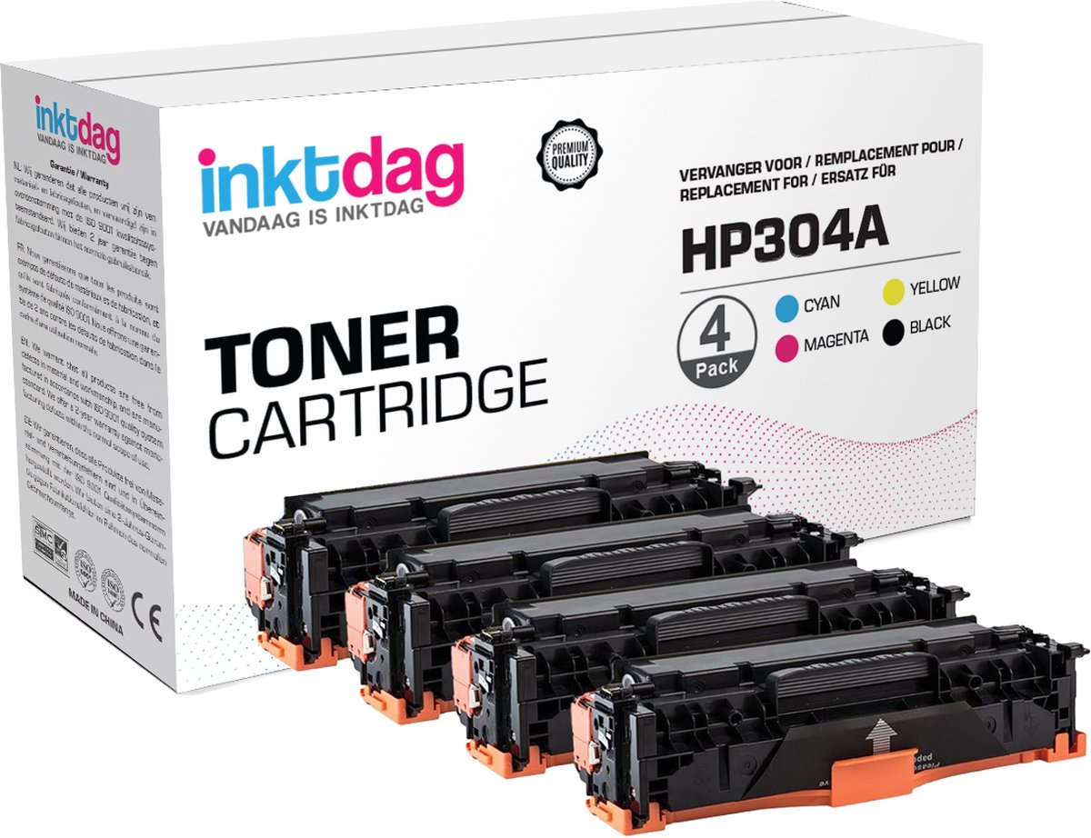 Inktdag toner cartridge voor HP 304A Toner (CC530A,CC531A, CC532A, CC533A Toner cartridge) voor HP Color LaserJet CM2320fxi|CM2320nf |CM2320 mfp |CP2320| CP2025| CP2025n| CP2025dn (1 Zwart, 1 Cyan, 1 Magenta, 1 Yellow)