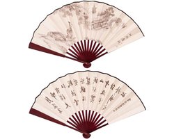 Folding Hand Fan - Vintage Boat Poet Letter Oriental Cloth - Silk Fabric Fans - Handmade 13Inches - Large Chinese Fans - Dancing Party Wedding