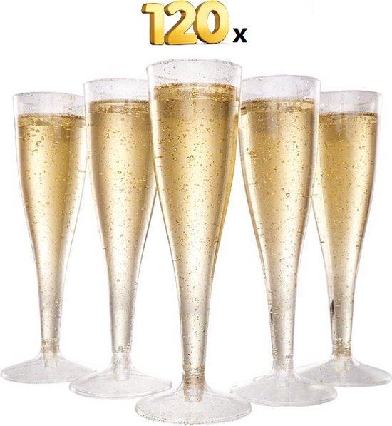 Foto: Champagneglazen 120 stuks plastic gouden en zilveren glitter voor bruiloften verjaardagen feesten 135ml herbruikbaar