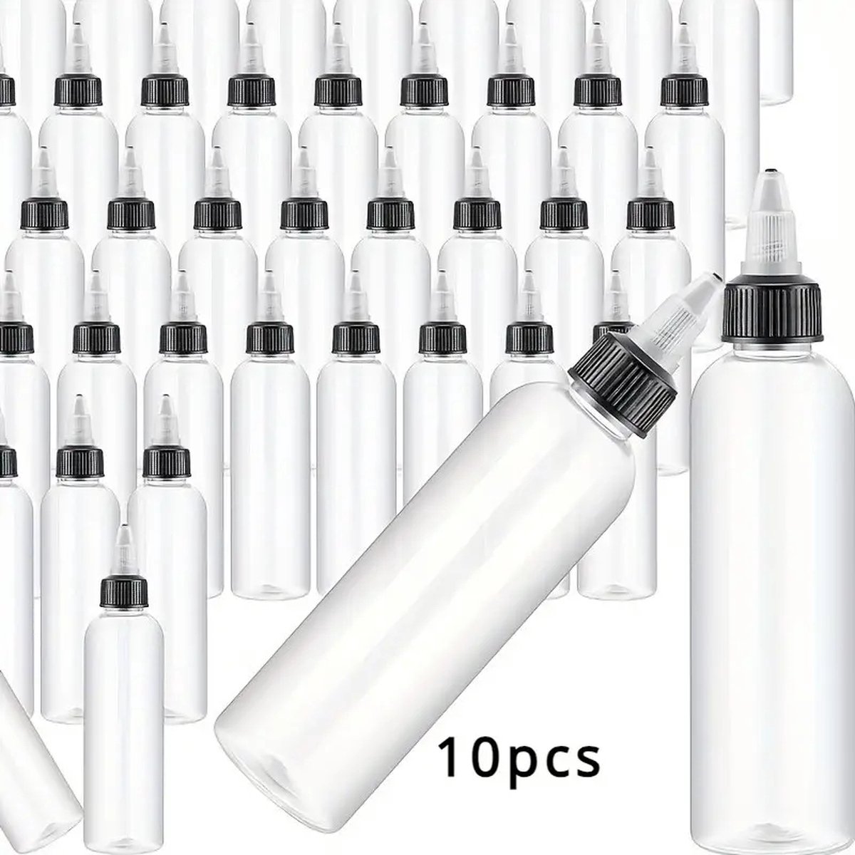 MGM Trading - 10 stuks 120 ml knijpfles, doorzichtige pastafles met draaidop, lege kleine ronde plastic fles, geschikt voor olie, vloeistof, verf, sausdispenser, haarkleuringsapplicator, tatoeage-inkt, knutselwerkjes