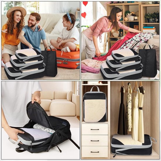 UMILKI Kompression Packtaschen,4Pcs Compression Packing Cubes Set, Wasserabweisende Packwürfel Koffer Organizer Set mit Kompression für Rucksack und Koffer, (RT-4