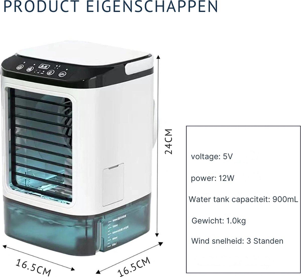 Portable Airco - Aircooler - Mini Airco - Airco Zonder Afvoerslang - Met Verlichting - Met Inbouw IJs Element - Ventilator - Energiezuinig - Draagbare Luchtkoeler - Mobiele Airco- 900ML – foto 5