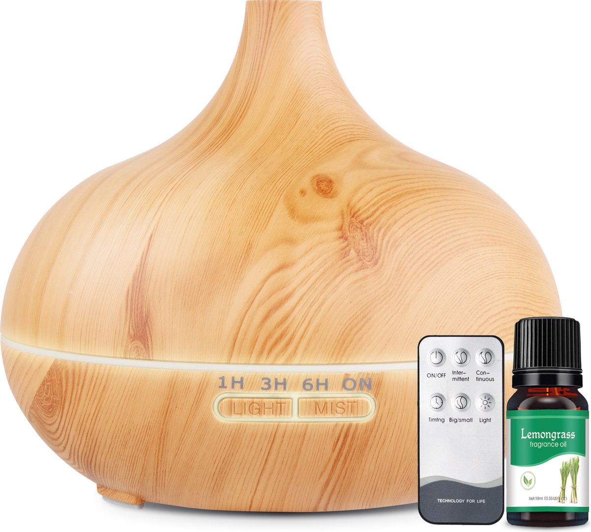 Aromadiffuser, 550 ml, ultrasone aromatherapie-diffuser voor etherische oliën, luchtbevochtiger met afstandsbediening, automatische uitschakeling bij waterloze toestand, en 7 soorten led-lichtkleuren