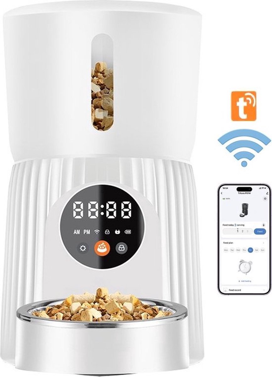 Buddycare - Automatische Voerbak Kat en hond - Nieuwste collectie - Capaciteit van 4 Liter - Antislip Onderkant - Eenvoudig te Reinigen - Veilig Materiaal - Wit