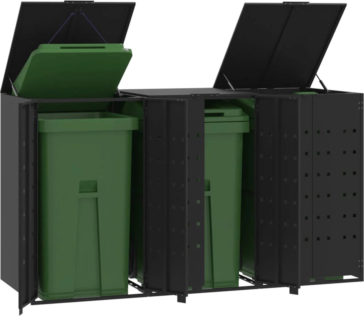 Kliko ombouw - UV-bestendig - Container - Berging - 3 Afvalbakken - Kunststof - Weerbestendig - Zwart