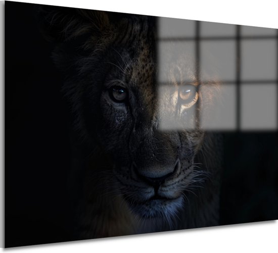 Peinture de lion - Peintures Animaux sur verre - Peintures sur verre Yeux - Décoration murale rurale - Peintures en plexiglas - Art mural en verre acrylique 105x70 cm