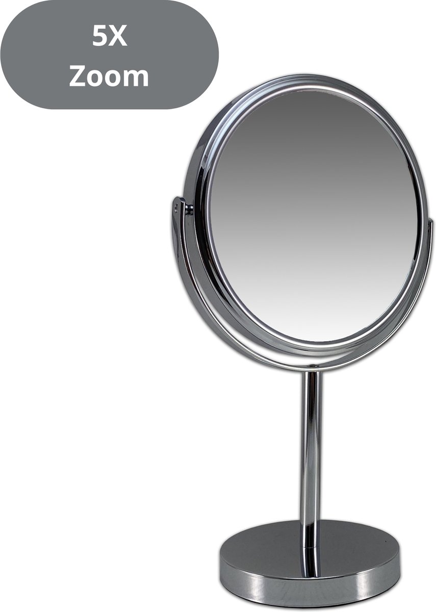 Bol.com Metalen make-up spiegel zilver - 5x vergroting 18cmØ scheerspiegel - cosmeticaspiegel - schoonheidsspiegel - badkamer sp... aanbieding