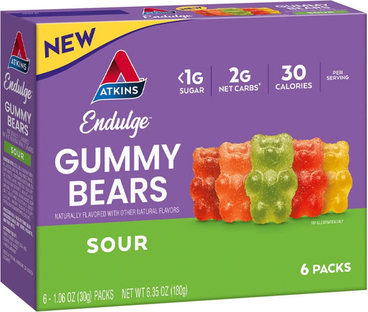 Atkins | Endulge | Gummy Bears Sour | 6 x 30 gram