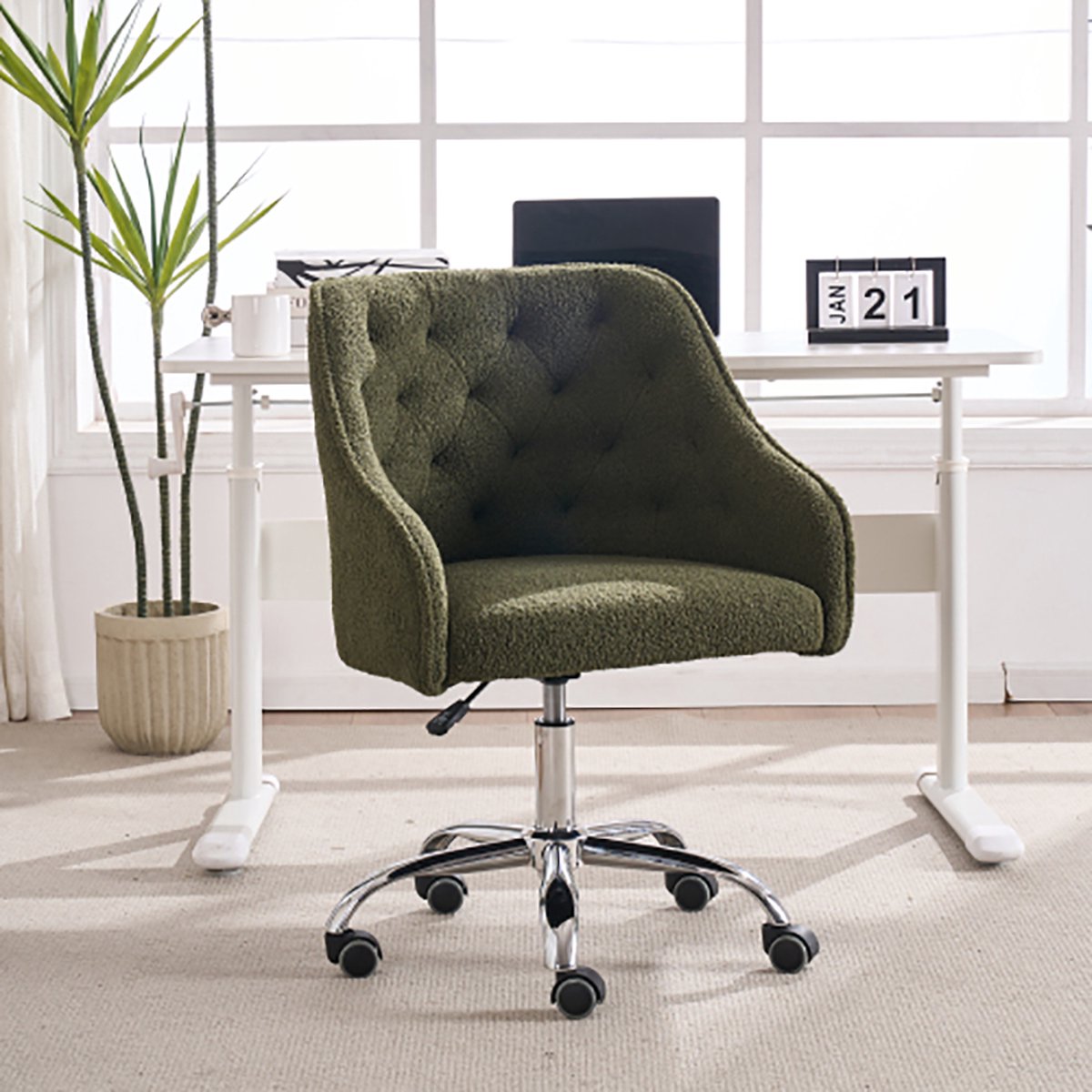 Chaise Pivotante Design En Velours - 360° - Support 150 Kg - Blanc Teddy - Parfaite Pour Salon, Bureau, Chambre