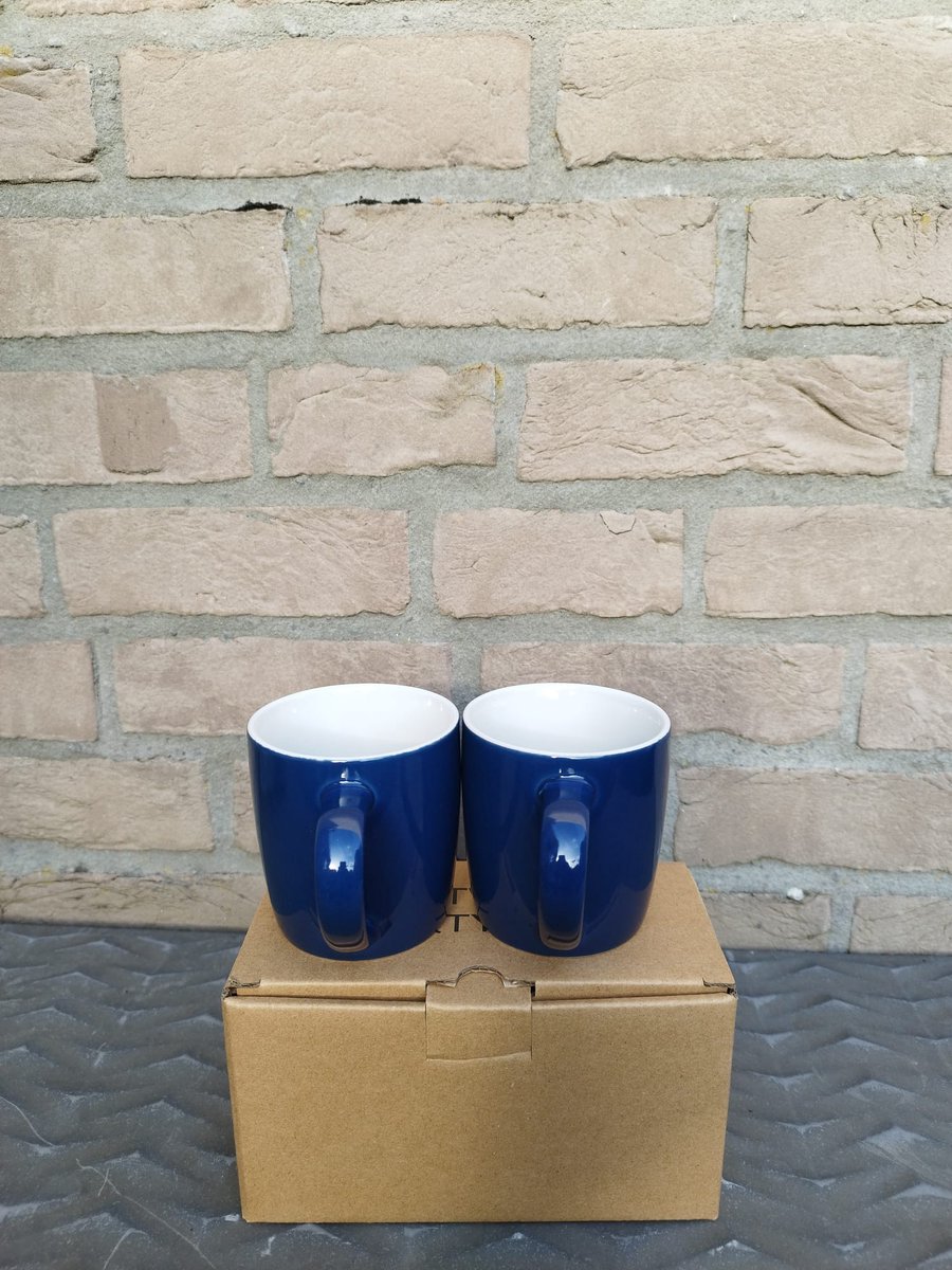 Argon - Set van 2 koffie/theetassen - 350 ml - Navy blauw/wit - hoge volumekorting