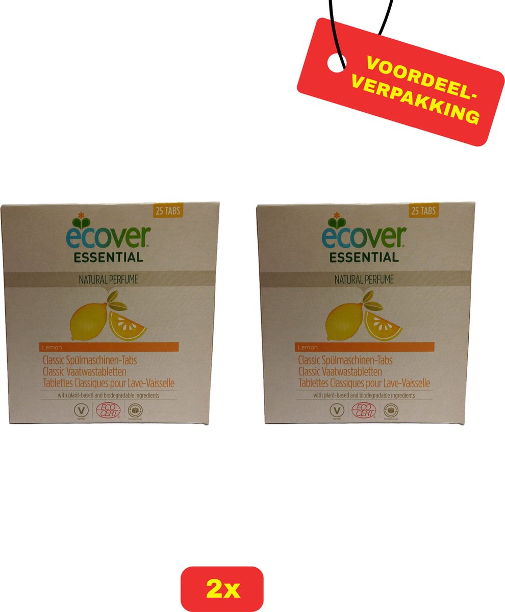 Goedkoopste 2 x Ecover Essential Vaatwastabletten Citroen 25 stuks - Voordeelverpakking