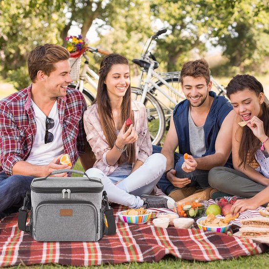 Geïsoleerde Lunchtas Herbruikbare Broodtrommel Draagbare Koelbox - Grijs - 15L - Verstelbare Schouderriem - Volwassenen - Werk - Picknick Cool Box Stand van Gadgy — afbeelding 2
