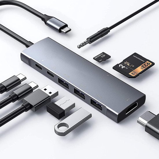 Hub USB C 7 en 2 Multiport Avec Ports 3.0, 2.0, Répartiteur de Type C