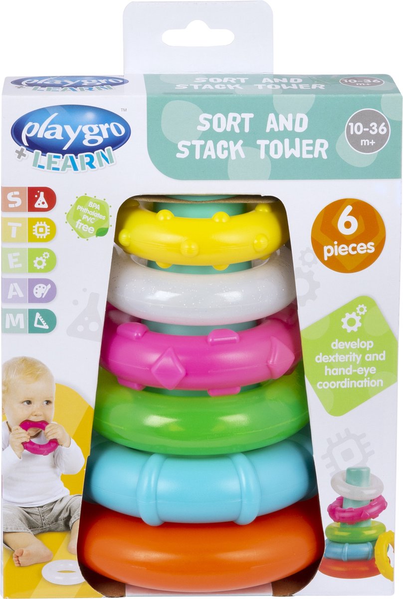 Playgro Sorteer- en Stapeltoren – Educatief Speelgoed – Speelgoed Baby - Speelgoed 1 jaar - Baby speelgoed - Interactief speelgoed Baby - Kraam Cadeau — afbeelding 6
