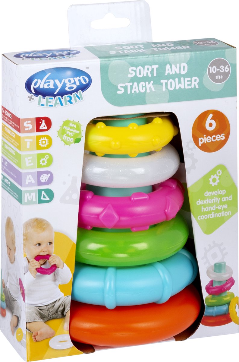 Playgro Sorteer- en Stapeltoren – Educatief Speelgoed – Speelgoed Baby - Speelgoed 1 jaar - Baby speelgoed - Interactief speelgoed Baby - Kraam Cadeau — afbeelding 7