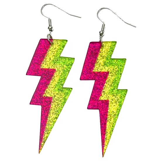 Boucles d'oreilles Rétro Glitter - Eclair - Violet - Jaune - Vert