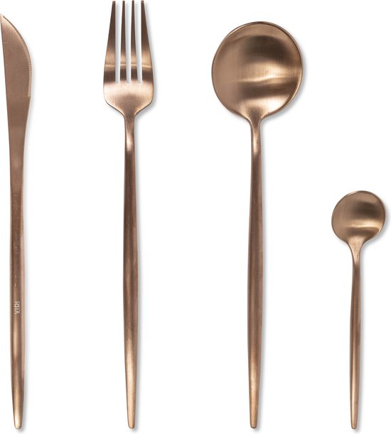 VIDI FERRO Bestekset 6 persoons – serviesset 6 persoon – luxe bestek 24-delig – lepels, vorken, messen, theelepels – Hoogwaardig roestvrij staal / RVS – Vaatwasserbestendig -Rose goud