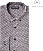 Chris Cayne heren overhemd - lange mouw - M - zand/camel/donkerbruin - geprint dessin - button down kraag - borstzak