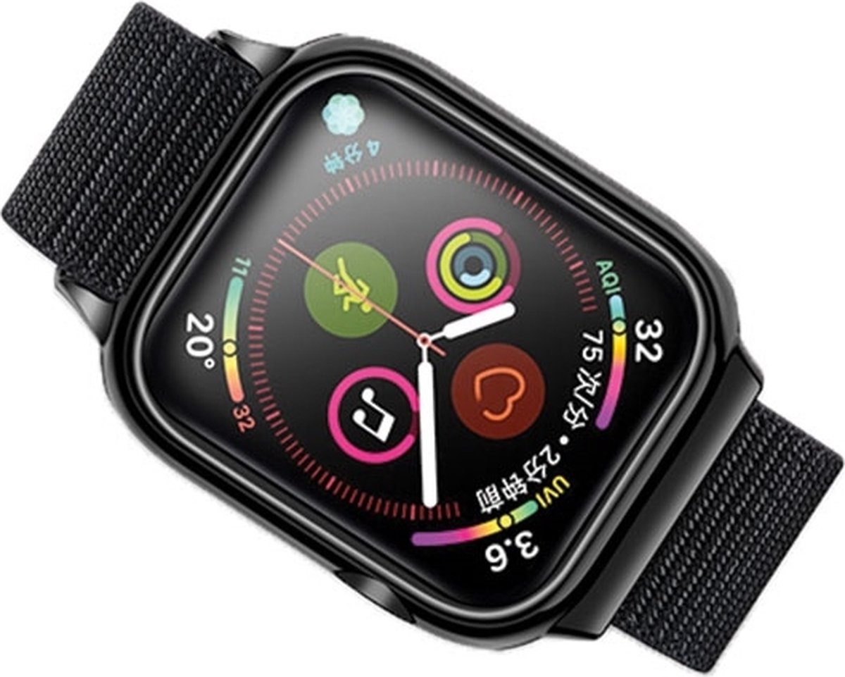USAMS Band met hoesje voor Apple Watch 4/5/6/7/SE 44/45mm. zwart/zwart ZB74IW1 (US-ZB074)