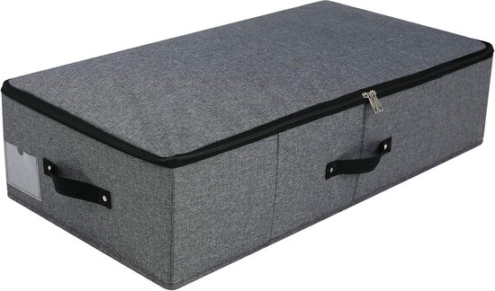 Opvouwbare Opbergdoos Voor Onder Het Bed Met Plastic Steunvoering 6 Handgrepen Ritsdeksel Dekens Kleding Dekbedden Opbergbak Organizer Voor Slaapkamer En Kast 90 X 42 X 18 Cm Zwart Grijs 2 Stuks