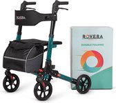 Rovera Mobility® Dubbel opvouwbare Easy Rollator - Lichtgewicht en Dubbel Opvouwbaar - Kwaliteitsrollator - Incl. Luxe, Stijlvolle Rollatortas en Brede Gewatteerde Zitting en Rugsteun - Binnen en Buiten - Rovera Groen