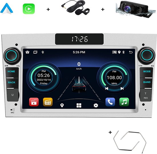 Boscer® Autoradio Geschikt voor Opel - Android 13 - Apple Carplay & Android Auto (Draadloos) - 2+64GB - 7 Inch HD Touchscreen - GPS, Bluetooth, USB, SD & MP5 - Navigatiesysteem - Zilver - Demontagesleutels, Achteruitrijcamera & Microfoon