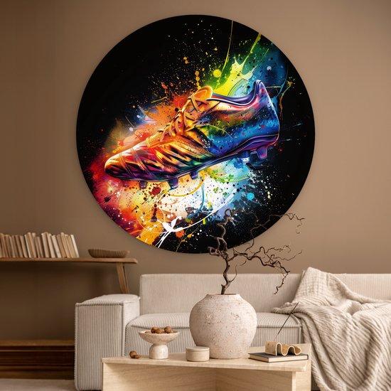 WallCircle® Wandcirkel 120x120 cm - Muurcirkel Graffiti - Sport - Voetbal - Schoen - Verf - Club - Hobby - Kinderkamer - Muurdecoratie woonkamer - Wanddecoratie cirkel slaapkamer - Kamer decoratie accessoires - Ronde schilderijen binnen