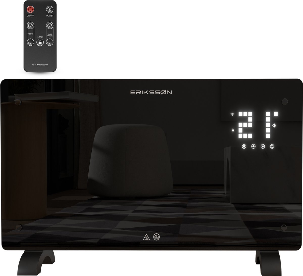 Bol.com Erikssøn Elektrische Kachel – Convectorkachel met Thermostaat en Afstandsbediening - Glazen Paneelverwarming - 2000W Hea... aanbieding
