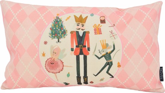 Kerst Notenkraker Roze Kussenhoes | 30 x 50 cm | Katoen/Linnen