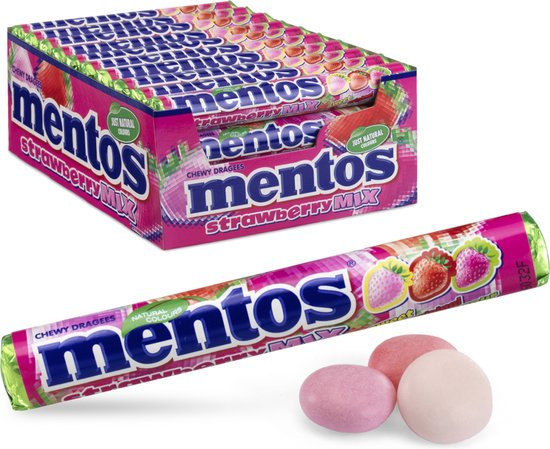 Mentos Strawberry Mix - Snoep - Vegan - 1x40rollen