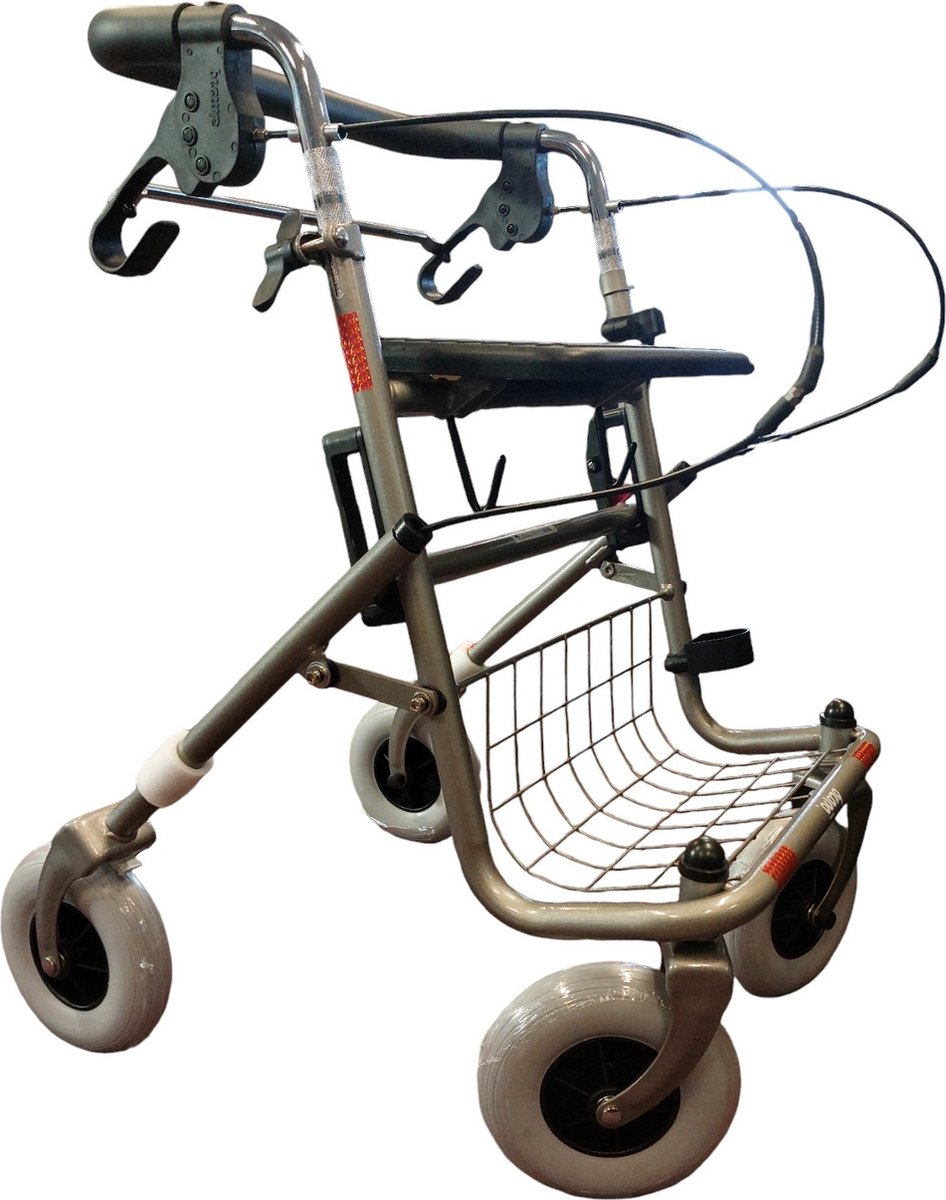 Goedkoopste Premis Provo Rollator 2e generatie - Duwstang met beugel-loop-rem onder - Incl mand, stokhouder en dienblad - Titanium