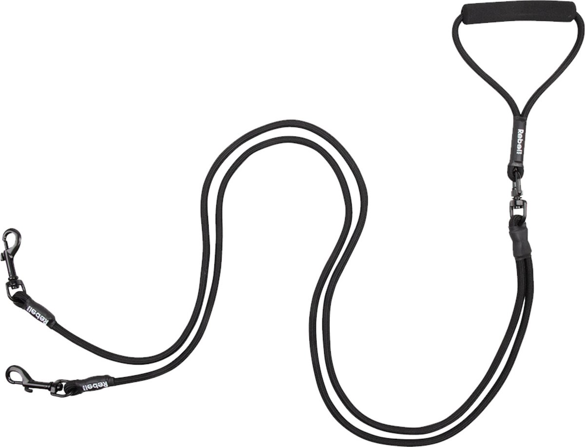 Rebel Petz Anti-knoop - Dubbele hondenriem - Zwart - S - 0,2x0,8x140 cm - 8 mm