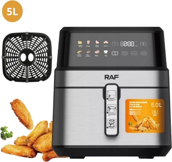 VANDENBERG Hot Air Fryer - 5,5L - 12 Programs - 1700W - Airfryer - No Oil & Grease - Bread&Baking Basket - Non Stick, Touchscreen, Cool-Touch