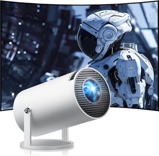 Draagbare beamer 4K, 1080p FHD mini-beamer, compatibel met Android en Netflix, WiFi 6, BT 5.0, 180°-rotatie, projector met automatische trapeziumcorrectie