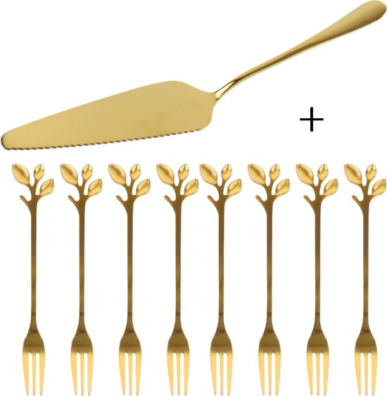 Foto: Otix taartschep met gebaksvorkjes goud 8x dessertvorkjes rvs