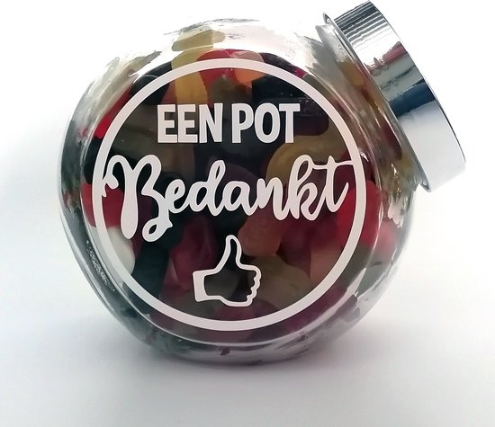 Foto: Snoeppot een pot bedankt bedankje bedankt cadeautje gevuld met winegum mix