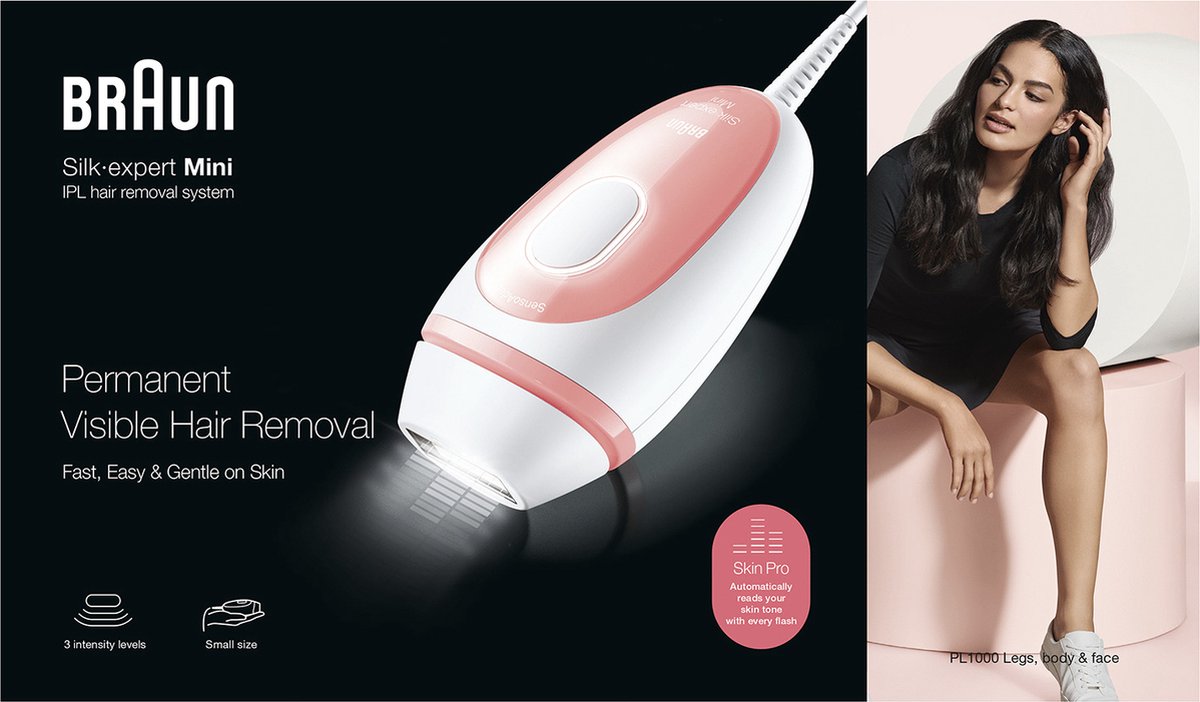 Braun Silk-expert PL1000 lichte haarverwijderaar IPL Roze Wit