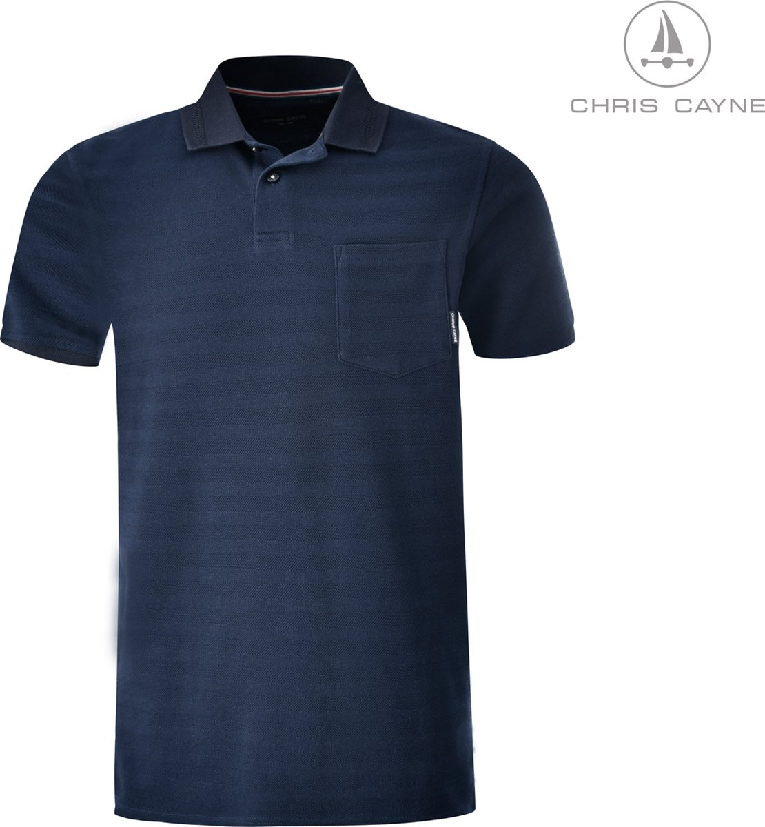 Chris Cayne heren polo - L - ingebreid werkje - poloshirt korte mouw - structuur - pique – borstzak - effen jacquard streeppatroon - uni polo