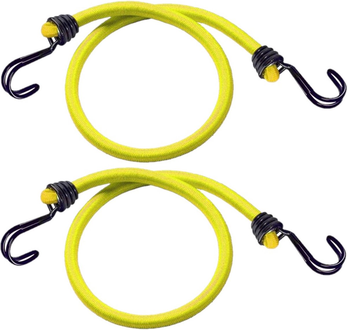 Set van 2x stuks bagagespin/snelbinders 100 cm geel - Snelbinders - Spanelastieken met haken