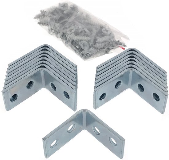 15 metalen hoekankers van 25 x 14,5 mm, inclusief een zakje met schroeven.