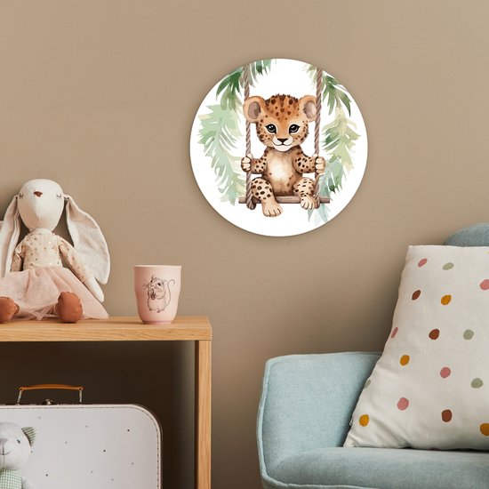 WallCircle® Wandcirkel 30x30 cm - Muurcirkel Luipaard - Dier - Kinderen - Jungle - Kinderkamer - Babykamer - Kinderkamer - Muurdecoratie cirkel woonkamer - Wanddecoratie slaapkamer - Kamer decoratie accessoires - Ronde schilderijen